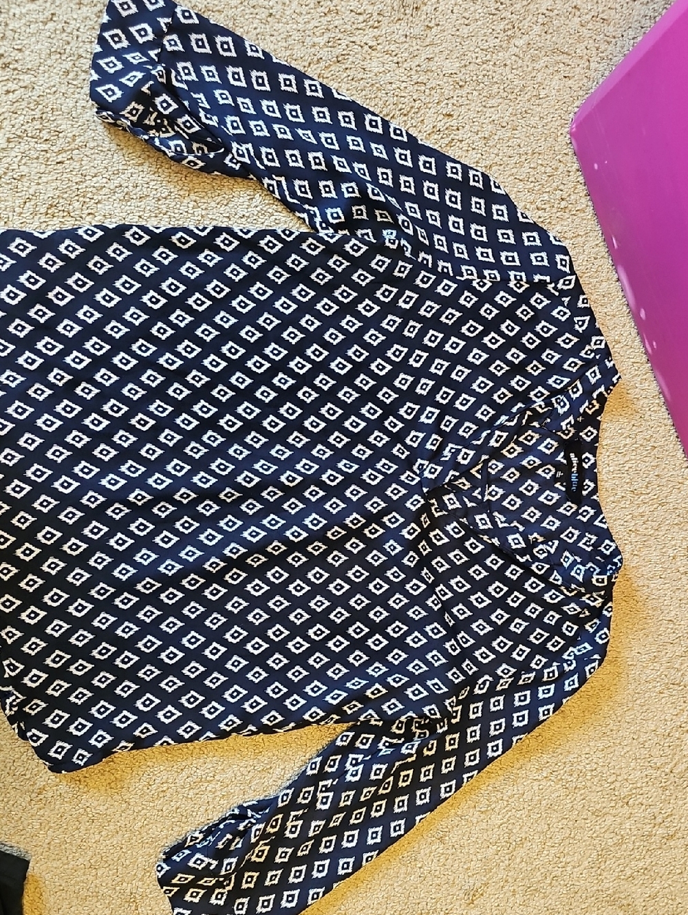 AliceBlue Navy and White Geometric Print Top